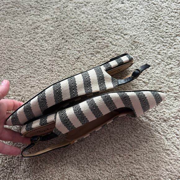 Splendid Black & Cream Natural Canvas Stripe Slingback Flats Size 8.5 Open Back - Picture 11 of 13
